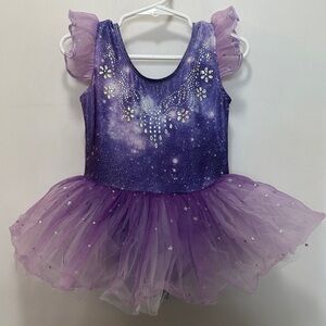 Dance Ballet 🩰 Leotard With Built In Tutu Skirt Purple With Moons & Stars ✨ Kids